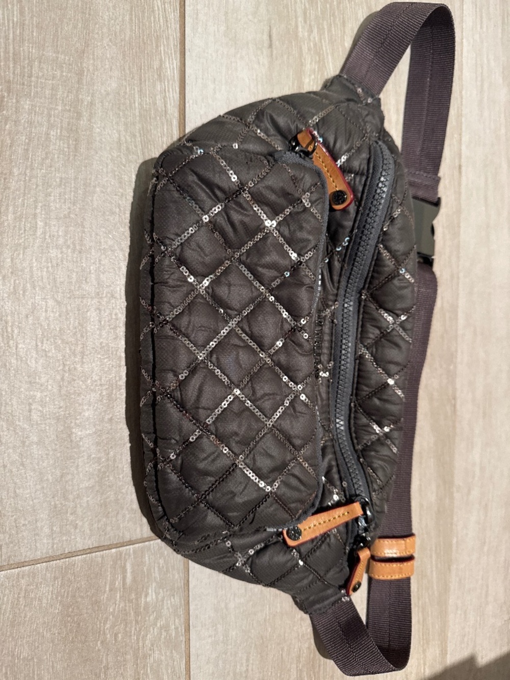 MZ Wallace Metro Belt Bag Crossbody Fanny Pack Magnet Gray Quilted